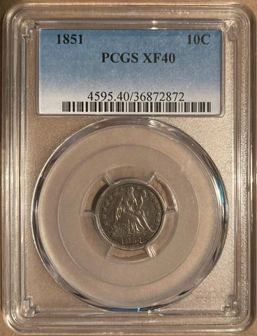 1851 PCGS XF40 Liberty Seated Dime 10c Cover