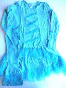 XXL SZ8 yrs NAARTJIE Long Sleeve Turquoise Dress Tulle Ruffles & Leggings Set - Picture 1 of 9