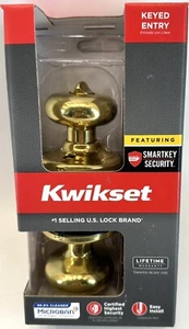 Kwikset Juno Keyed Entry Door Knob W/ SmartKey Polished Brass Model 97402-734 - Picture 1 of 8