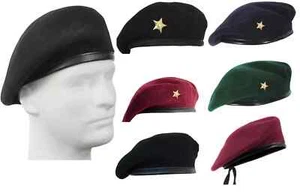 Beret Cap With Gold Star Hat Wool Military Army French Blue Green Maroon Black - Picture 1 of 5