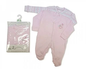 Nursery Time Girls 2 Pack Sleepsuit 00-18 months Pink Cotton Baby Girl - 803G - Picture 1 of 1