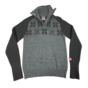 ULVANG Sweater Mens Size M 1/4-Zip 100% Wool Thumbholes Gray Black High Collar - Picture 1 of 11
