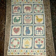 Vintage COUNTRY SAMPLER QUILT Saltbox House Pig Whale Duck Cat Heart ❤️sj10m3