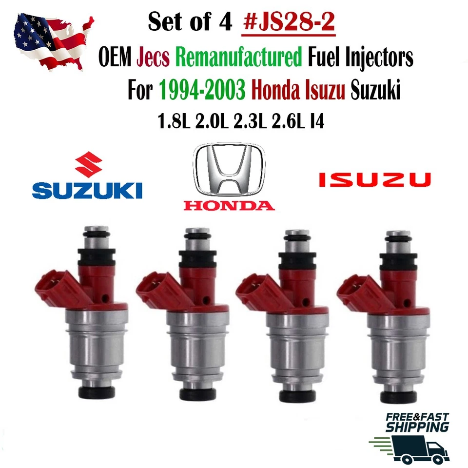 Inyectores de combustible originales Jecs 4x para Isuzu Rodeo 1994-1995 2,6 L I4 #JS28-2 Foto 1 de 4