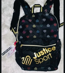 Justice Sport Mädchen J-Sport Rucksack - schwarz mit mehrfarbigen Logos NEU MIT Etikett - Bild 1 von 4