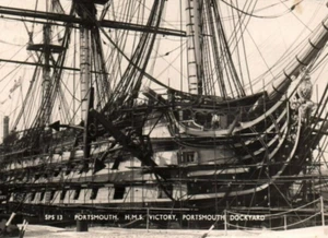 WWI Photo Postcard British Navy HMS Portsmouth & HMS Victory @ Dockyard c.1910s - Picture 1 of 3