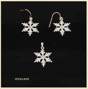 CADENA, COLGANTE Y PENDIENTES, ESTRELLA COPO DE NIEVE CON PLATA Y CRISTAL - Imagen 1 de 1
