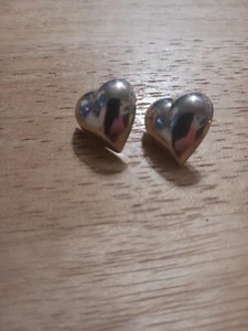 Antique Sterling Silver Hollow Heart Ornate Design Stud Earrings Free Ship - Picture 1 of 6
