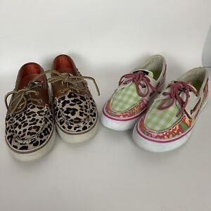 Sperry Top Sider Loafers 6M Leopard Calf Hair Gingham 2 Pair Lot Boat Shoes