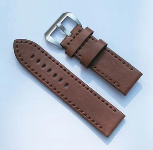 Correa de reloj de cuero de alta resistencia extra gruesa marrón oscuro de 24 mm - Imagen 1 de 6