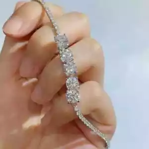 Bracciale Tennis Creato in Laboratorio Taglio Tondo 10 Ct Diamanti Bianchi Oro Bianco 14K Over - Foto 1 di 5