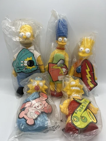 Vintage 1990 SIMPSONS Burger King Plush Dolls Lot Set of 5 Figures 4 Sealed New! Cover