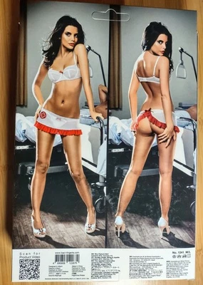 Dreams by Baci Lingerie Sexy Nurse Bra Panty Skirt 3 Piece Set White & Red M / L - Image 1 of 4