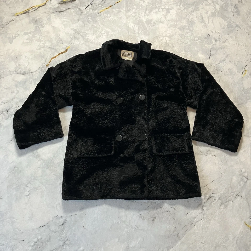Bill Blass Saks Fifth Ave Faux Fur Double Breasted Coat Womens Size Small Black - Image 1 of 4