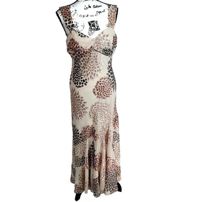 Maxi Vestido Vintage SL Fashions Babydoll Transparente Metálico Floral Talla 12 Marrón Hada Foto 1 de 4