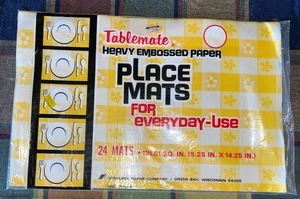 24 Heavy Embossed Paper Placemats Size Place Mats Yellow Gingham 9.25x14.25 IN - Picture 1 of 2