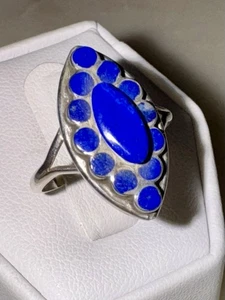 Anello Vintage Nativi Americani Firmato DISHTA Argento Sterling 925 Lapislazzuli Misura 6,75 - Foto 1 di 9