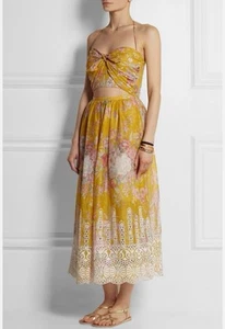 Zimmerman Cotton Dress Confetti Floral Scalloped Lace Cut Out Halter Midi Size 2 - Picture 1 of 10