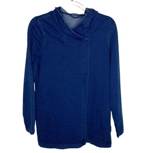 J Jill Pure Jill Womens Size Small Missy Blue Indigo Jacket Pockets Stretch Hood - Picture 1 of 10