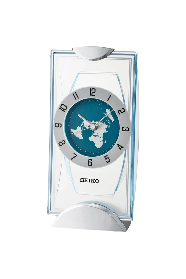 Seiko Standing Peacock Blue Dial 21cm World Map Dial Clock QXG152S - Image 1 of 1