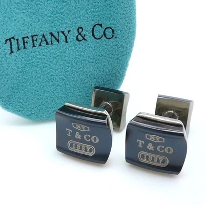 Rare   TIFFANY&Co. 1837 Black Titanium Silver Cufflinks Links Ti SV925 Suit - Image 1 of 4