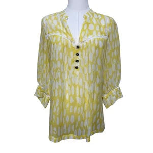 Anthropologie Women's Dolan Yellow Semi Sheer Silk Blouse Size Medium Pop Over - Picture 1 of 8