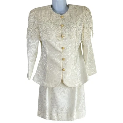 Винтажный Dim the Lites Petites кремовый парчи кружевной костюм размер 6 свадьбы официальный - Изображение 1 из 4