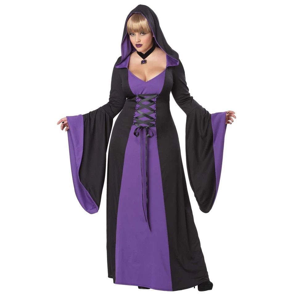 Disfraz de lujo con capucha pupla bruja medieval gótico vampiro para mujer Plus Foto 1 de 1