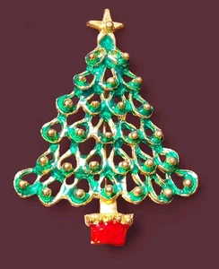 Broche prendedor estrella árbol de Navidad verde esmaltado tono dorado vintage 2,5" joyería  - Imagen 1 de 11