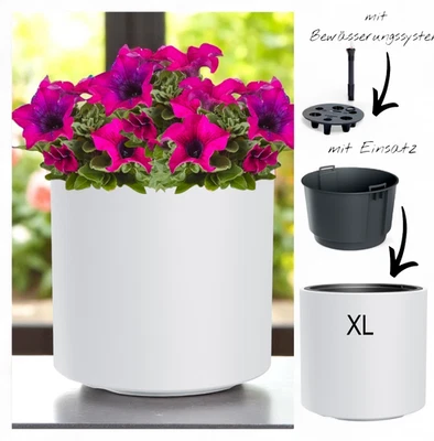 Blumenkübel Blumentopf mit Bewässerungssystem Einsatz Rund MATT | Weiß| XL - Bild 1 von 4