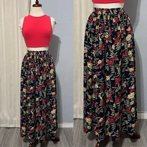 Orvis Blumen Maxi Rock XL Landhaus Bohemian Artsy Bauer Oma Crinkle dunkel - Bild 1 von 14