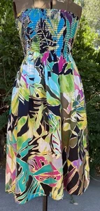 Vtg 80's Summer Dress M Caché Wild Tropical Silk Charmeuse Smocked - Picture 1 of 6