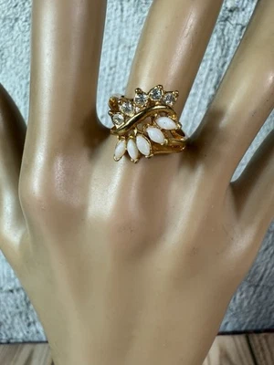 Usado en Excelente Condición Imitación Ópalo Estrás Chapado en Oro Diseño en Spray Talla 7 Firmado Pesos 3G Foto 1 de 4