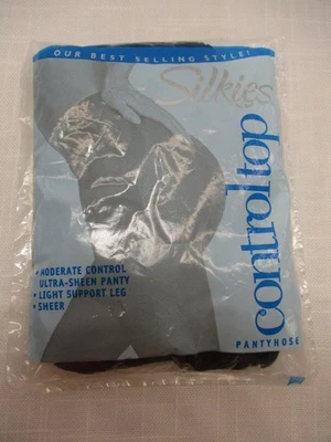 Pantimedias Silkies Control Top 2003 de colección medianas negras azabache transparentes #070208 EE. UU. NUEVAS Foto 1 de 4