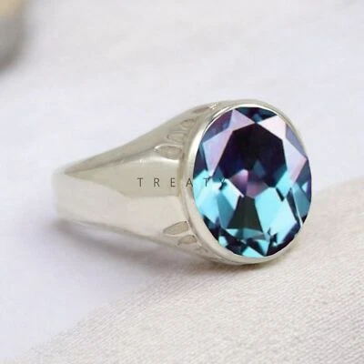 Piedras preciosas de alejandrita de corte ovalado con anillo de plata de ley 925 para hombre #603 * Foto 1 de 4