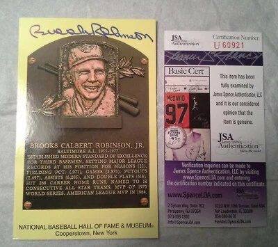Brooks Robinson Autograph Signed Yellow Plaque Postcard Orioles... JSA  - Image 1 of 3