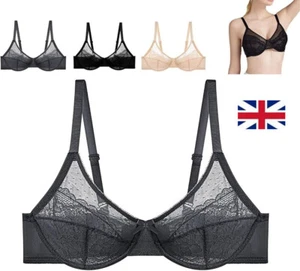 Hilaine Minimiser Bra, Women's Full Coverage Soft Underwire Sexy Lace Bras~ - Picture 1 of 15