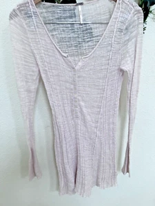 Free People Bodycon-Top Größe SP transparente Spitze hellrosa Nylon Langarm - Bild 1 von 21