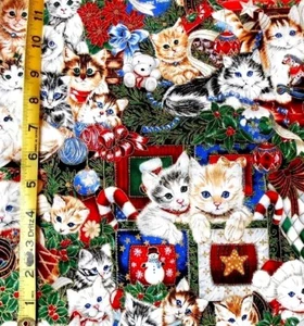 FABRIC - KAUFMAN JENNY NEWLAND CAT CHRISTMAS 100% COTTON FABRIC - .9722 YARDS - Picture 1 of 1