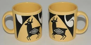 WAECHTERSBACH ~ Yellow Black - Deer Cups W. Germany 12 oz *VINTAGE! *SET of 2 - Picture 1 of 1
