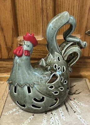 Porta incienso vela luz té reticulado cerámica pollo gallo rústico Foto 1 de 4