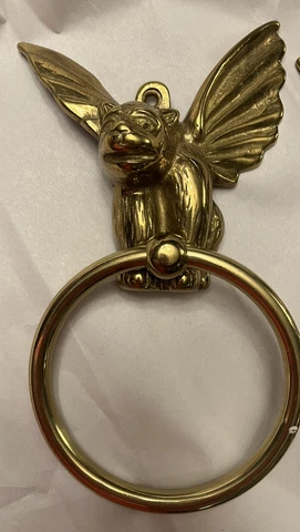 Vintage Brass Winged Gargoyle Door Knocker Towel holder Curtain Hardware Gothic Cover
