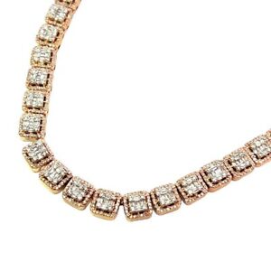 10K ROSE/PINK GOLD DIAMOND TENNIS CHAIN/NECKLACE BAGUETTES 11.28CTS 22INCH
