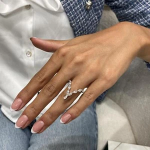 14k White Gold Marquise Lab Created Diamond Ring 1.35 Ct F/VS Pave Set - Picture 1 of 12