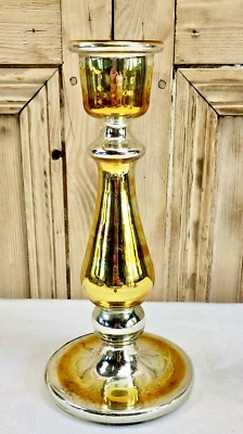 RARE ANCIEN GRAND BOUGEOIR 23,8 VERRE ÉGLOMISÉ MERCURISÉ DORÉ ÉGLISE XIX MERCURE - Photo 1/4