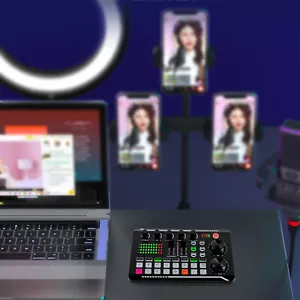 Dispositivo multifuncional F998 tarjeta de sonido en vivo mezclador de audio podcast cambiador de voz - Imagen 1 de 11