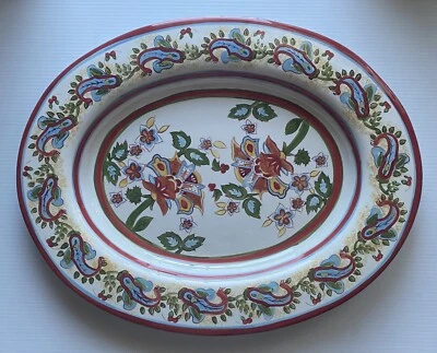 Керамическое большое овальное блюдо Pottery Barn Sausalito пейсли 18,5 дюйма x 14,5 дюйма - Изображение 1 из 4
