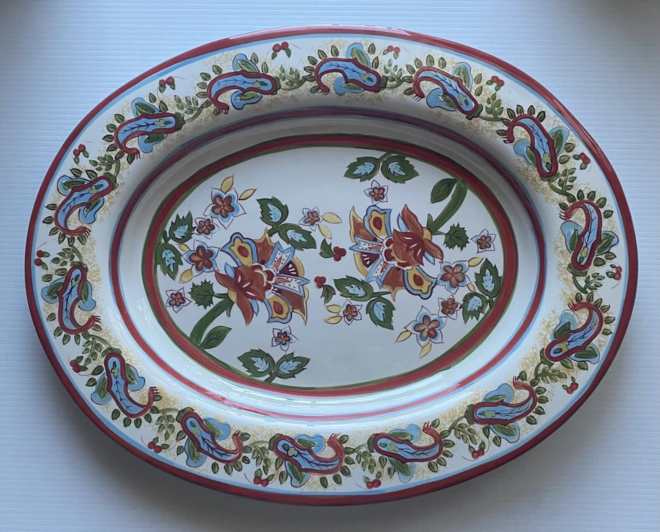 "Plato grande ovalado de cerámica Pottery Barn Sausalito cachemira 18,5"" X 14,5""" Foto 1 de 4