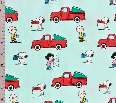 Peanuts Christmas Red Truck Cotton Fabric Springs Creative Snoopy Lucy Charlie - Image 1 of 2