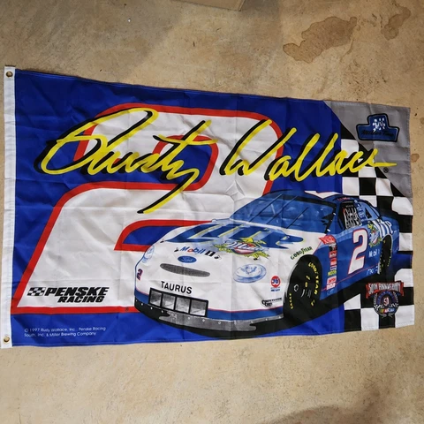 Rusty Wallace 2 Flag Miller Lite Ford NASCAR Officially Licensed USA Large 60x36 Cover